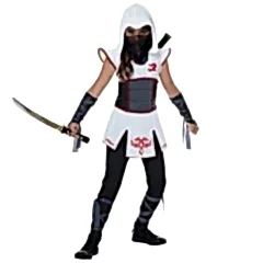 Hkostüm Casus Ninja Kız Çocuk Kostümü Lüks 13-14 Yaş Beyaz